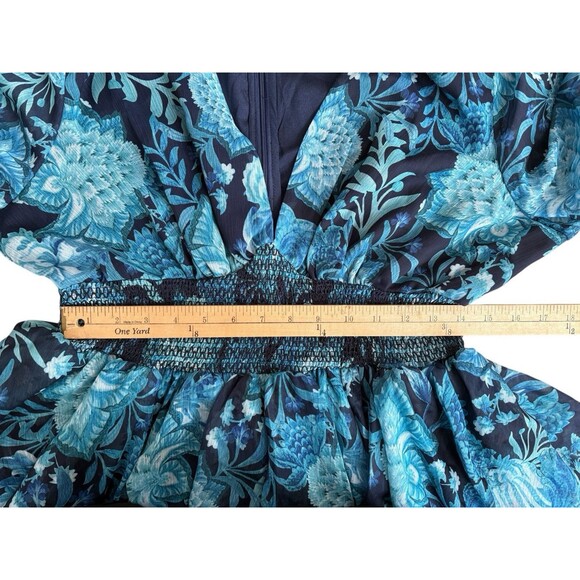 L'Atiste by Amy Layered Ruffle Tiered Dress Blue Floral Women's 1X Sheer Sleeves - Picture 9 of 16
